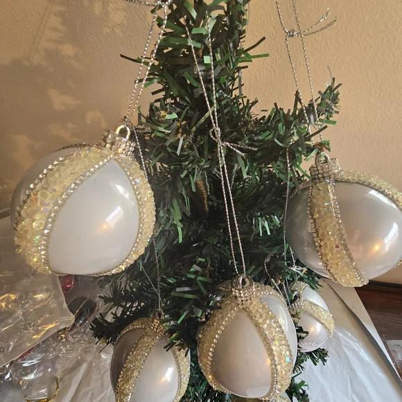 Elegant White and Silver Holiday Ornaments 6 Piece 2.5 Inch Handmade - Picture 2 of 10